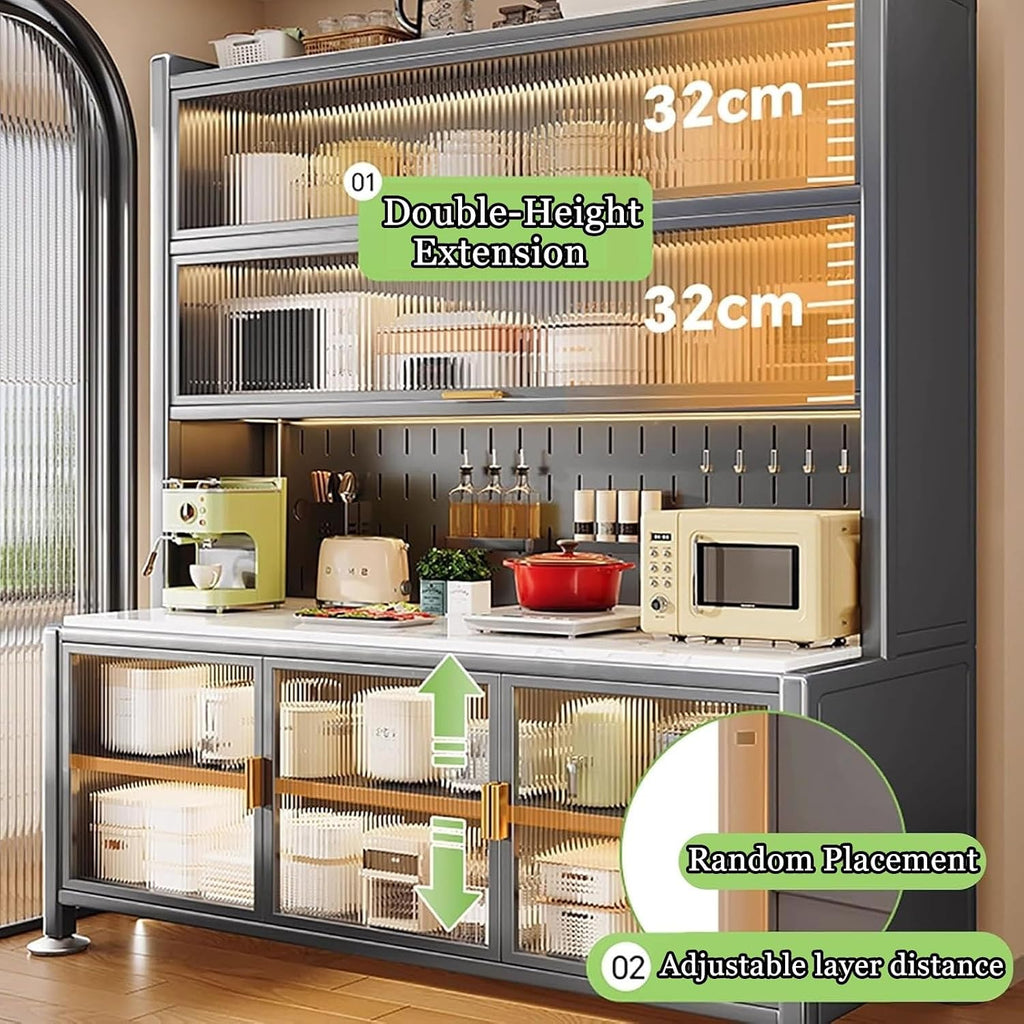 JKGHK Kitchen Pantry Storage Cabinet, Kitchens Baker's Rack with Acrylic Cabinet Door, Buffet Cabinets On Wheels with Pegboard, for Garage Pantry Home Spices(White,24x60in)
