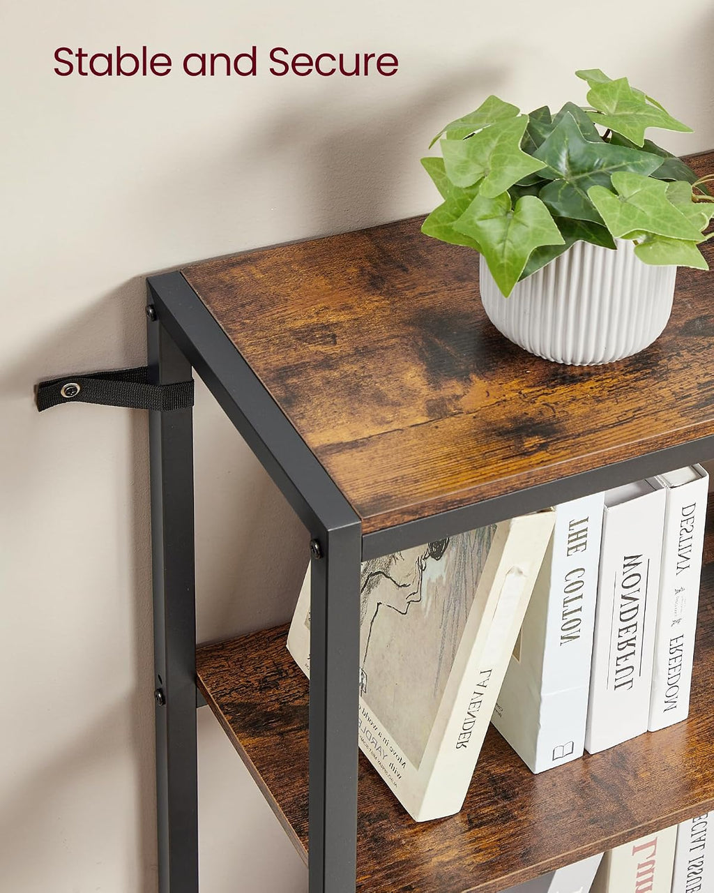VASAGLE 6 Tier Bookshelf with Metal Frame, Convertible Industrial Corner Shelf, 9.4 x 40.2 x 69 Inches, for Living Room, Bedroom, Home Office, Rustic Brown and Ink Black ULLS606K01