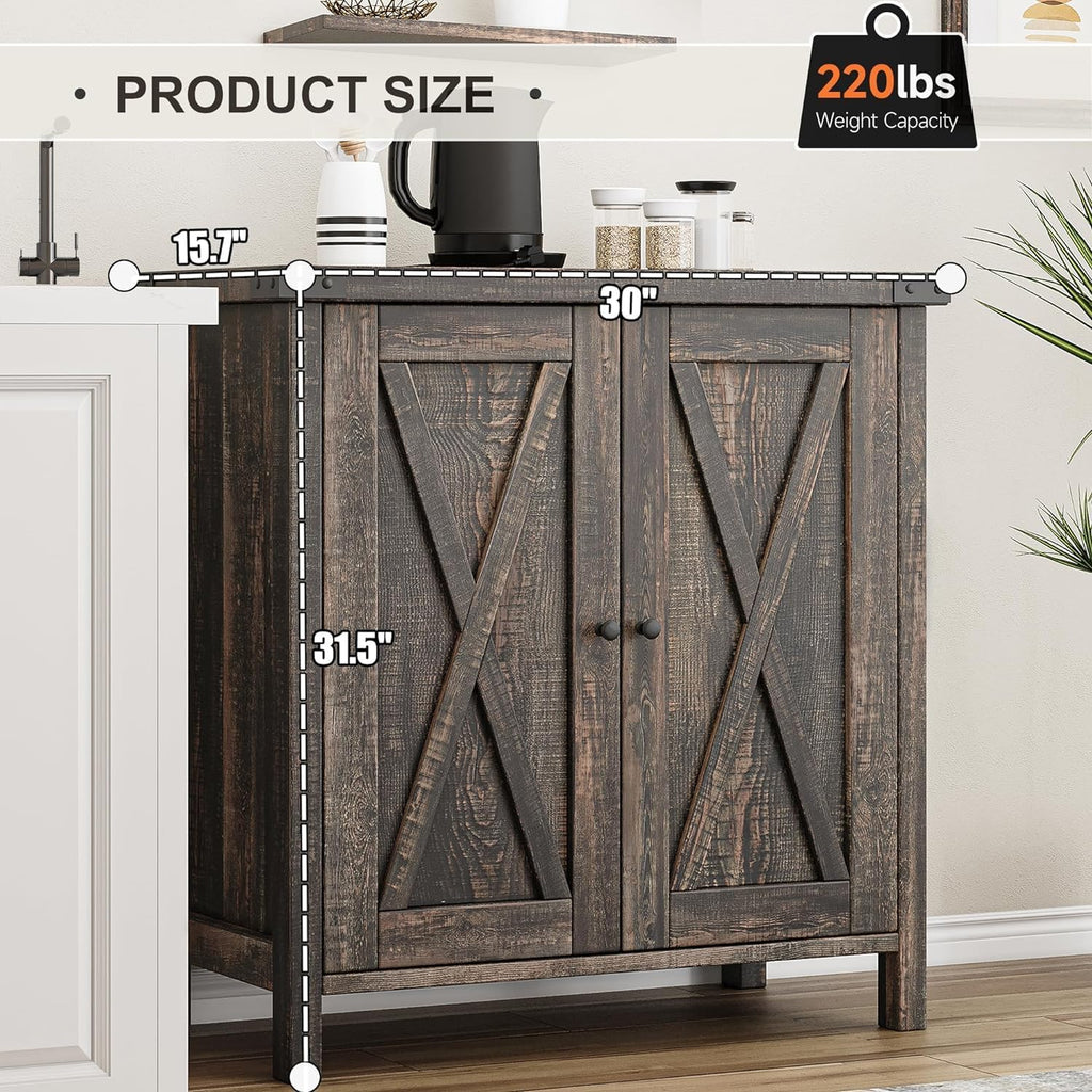 GarveeHome Small Storage Cabinet, Farmhouse Sideboard Buffet Cabinet with 2 Doors and Adjustable Shelves, Accent Entryway Console Cabinets for Living Room, Dining Room (Dark Oak, 2 Pieces)