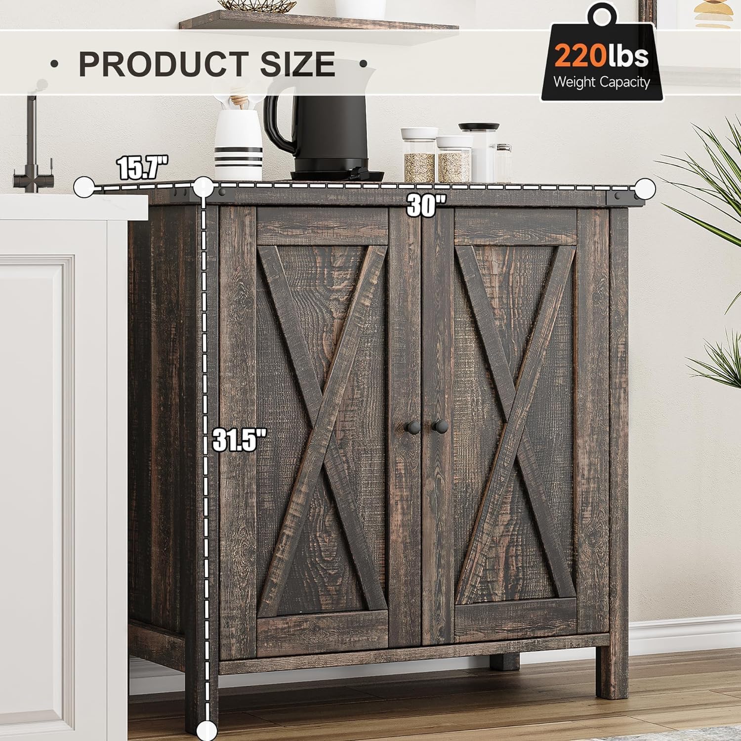 GarveeHome Small Storage Cabinet, Farmhouse Sideboard Buffet Cabinet with 2 Doors and Adjustable Shelves, Accent Entryway Console Cabinets for Living Room, Dining Room (Dark Oak, 2 Pieces)