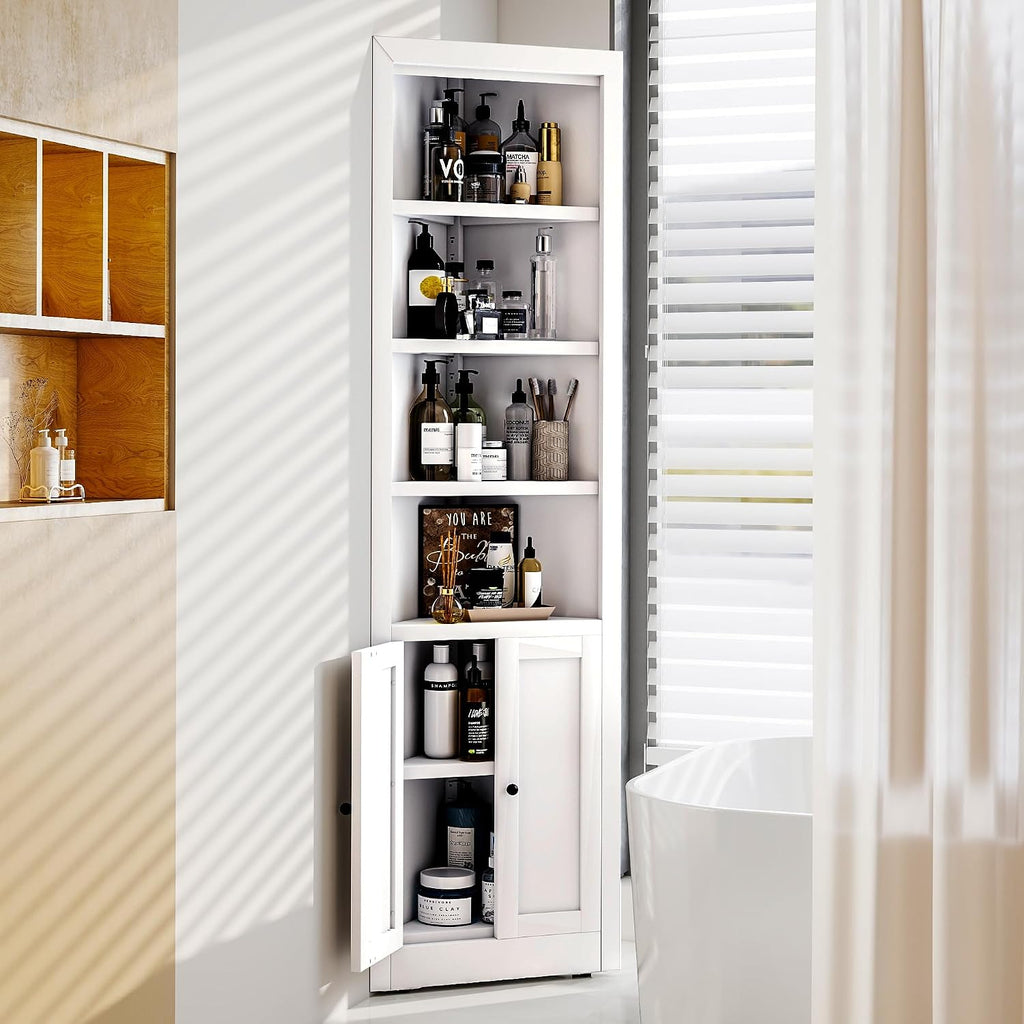 Tall Corner Cabinet,71' Waterproof Metal Corner Cabinet for Bathroom, Corner Storage Cabinet with 4 Adjustable Shelves & Quiet Close Door,Home Space Saver for Kitchen,Living Room,Pantry