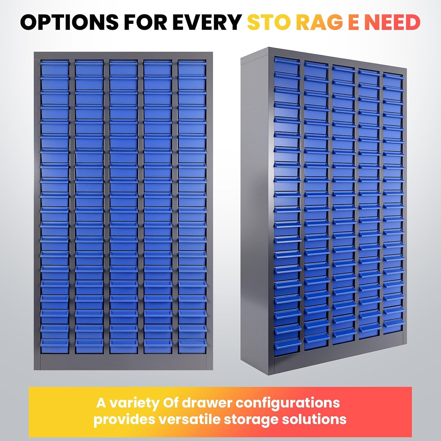 Nut and Bolt Organizer, Heavy Duty Parts Cabinet with 100 ABS Material Drawers, Metal Frame Bolt Organizer Storage in Workshop, Garage, and Classroom (Grey)