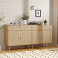 Furnify Rattan Sideboard Buffet Set of 2, Boho Kitchen Cabinet with Drawer & 2 Doors, Modern Mid Century Accent Cabinet with Adjustable Shelf, Coffee Bar for Living Room, Entryway, Kitchen, Oak
