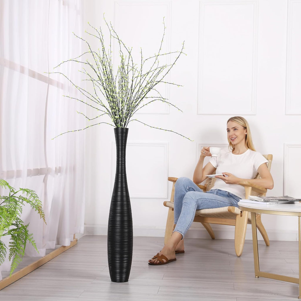 Leewadee Decorative Tall Floor Vase for Living Room Decor, 34 inches, Black, Resin