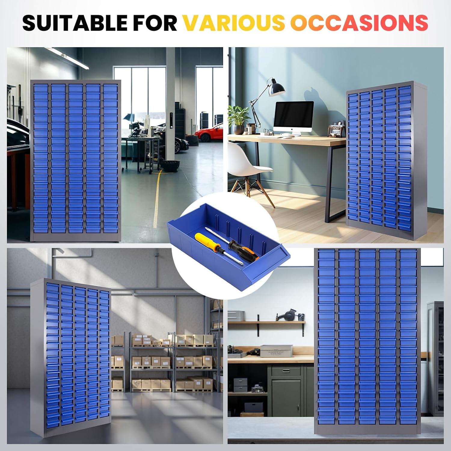 Nut and Bolt Organizer, Heavy Duty Parts Cabinet with 100 ABS Material Drawers, Metal Frame Bolt Organizer Storage in Workshop, Garage, and Classroom (Grey)