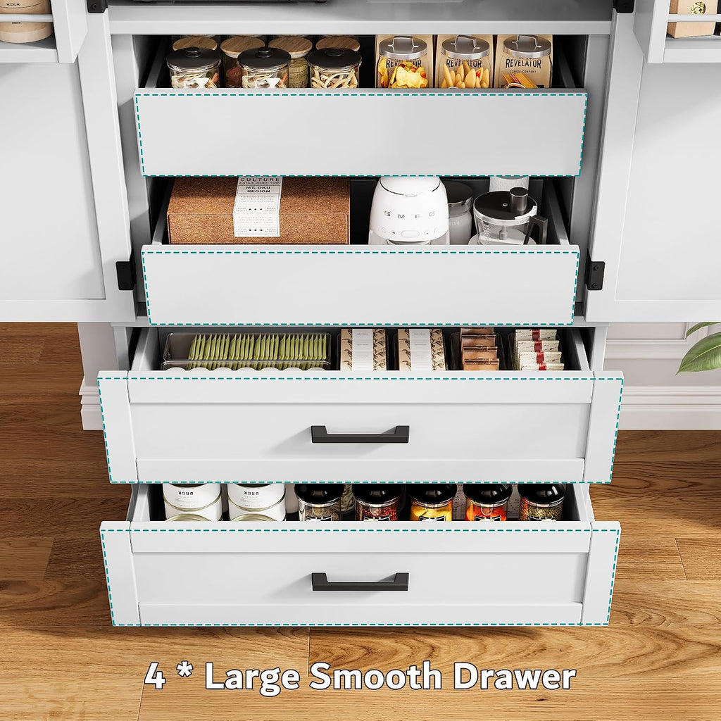 iPormis 71' Tall Kitchen Pantry Storage Cabinet w/Adjustable Shelf, Door Shelves & Large Drawers, Freestanding Kitchen Cupboard for Dining Room/Living Room, White