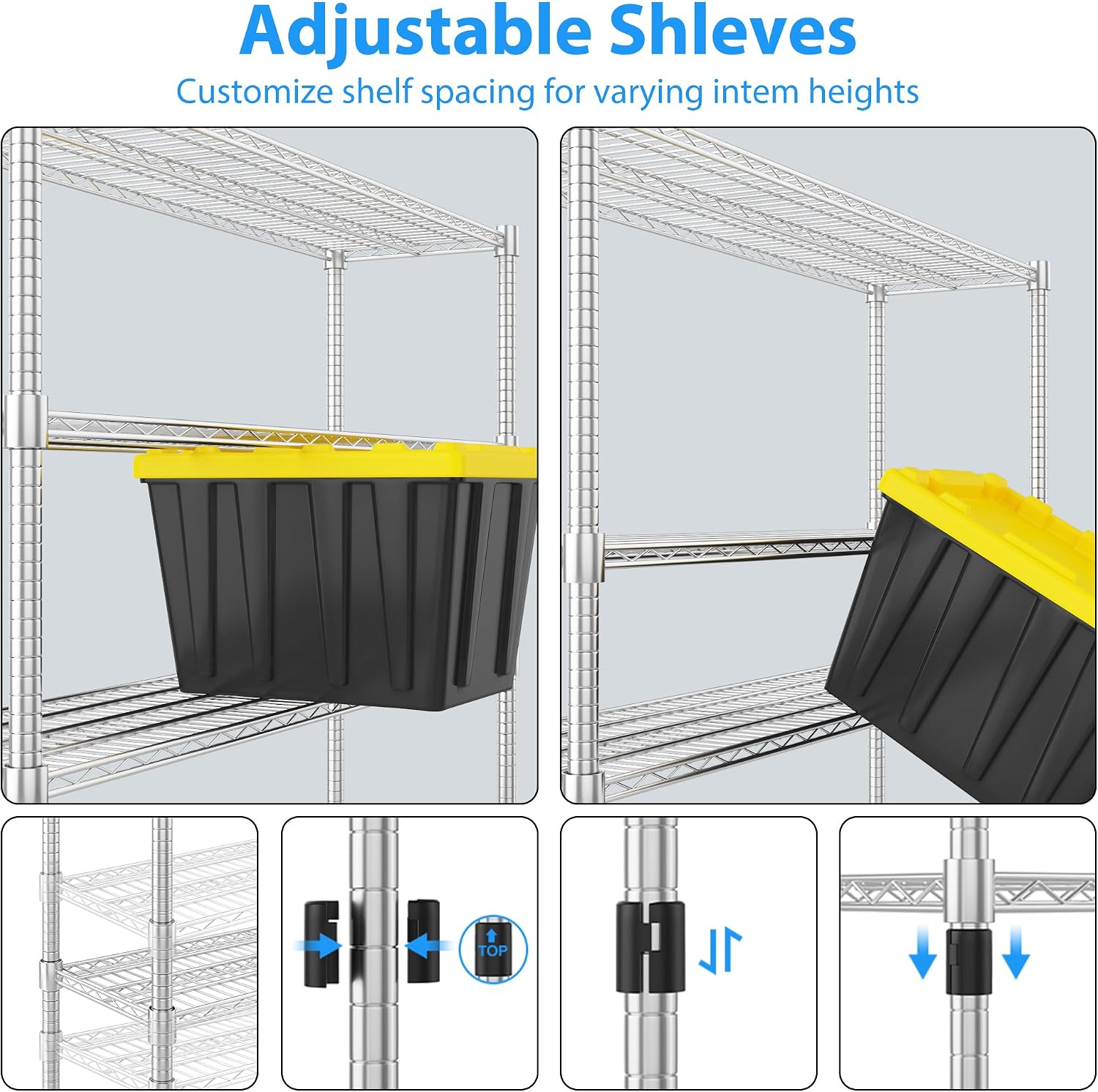 Homdox 5 Tier Heavy Duty Metal Wire Shelving with Wheels, 3000 lbs Capacity Garage Storage Rack, Rolling Industrial Storage, Adjustable Commercial Shelves for Kitchen, Warehouse, 18'x60'x82', Chrome