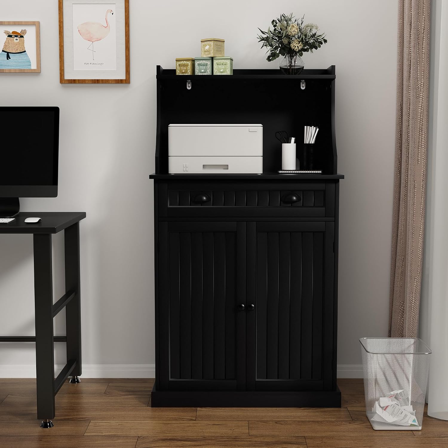 ARTPOWER 54' Kitchen Microwave Cabinet/Stand with Storage and Drawers, Pantry Storage Cabinet with Hutch & Adjustable Shelves for Kitchen, Dining Room, Living Room, Hallway in Black