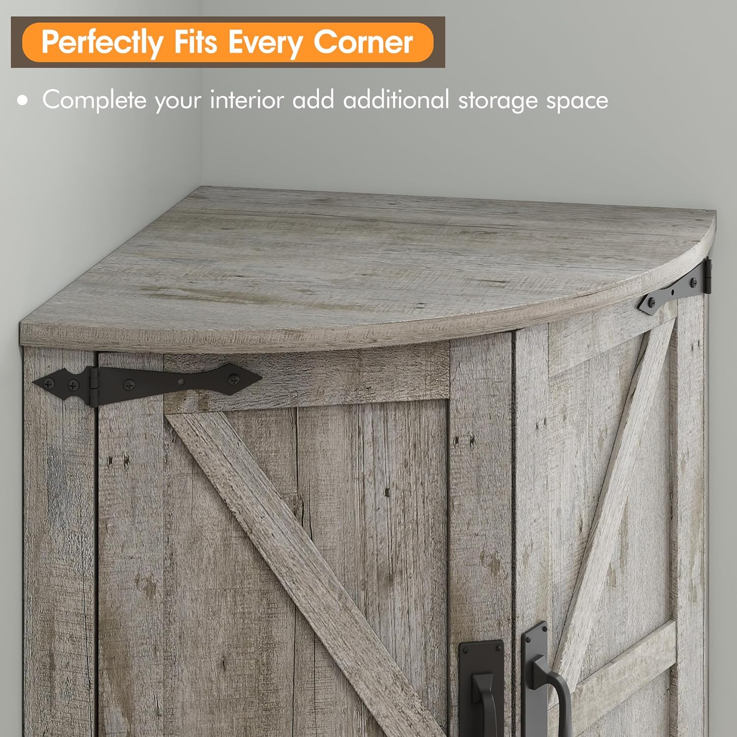 Vabches 64.8' Tall Farmhouse Corner Cabinet with 4 Doors and 5 Storage Shelves, Farmhouse Storage Cabinet with Barn Door Design, Home Space Saver for Living Room, Kitchen, Laundry Room,Grey