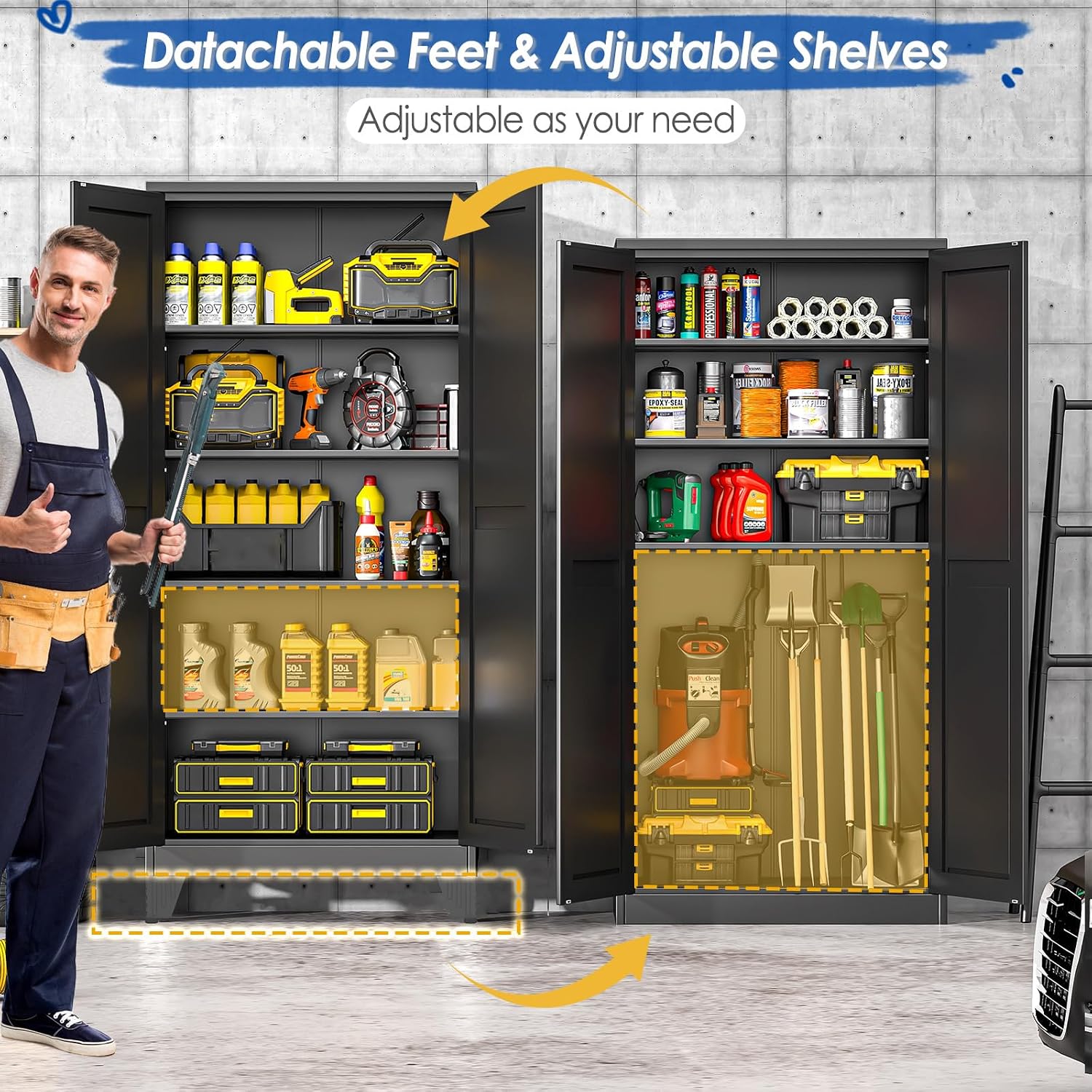 GAIOUS 71' Tall Metal Storage Cabinet with 2 Doors and 4 Adjustable Shelves, Kitchen Pantry Cabinet Black Freestanding Cupboard, 5 Tier Multifunctional Steel Storage for Office, Kitchen, Dining Room
