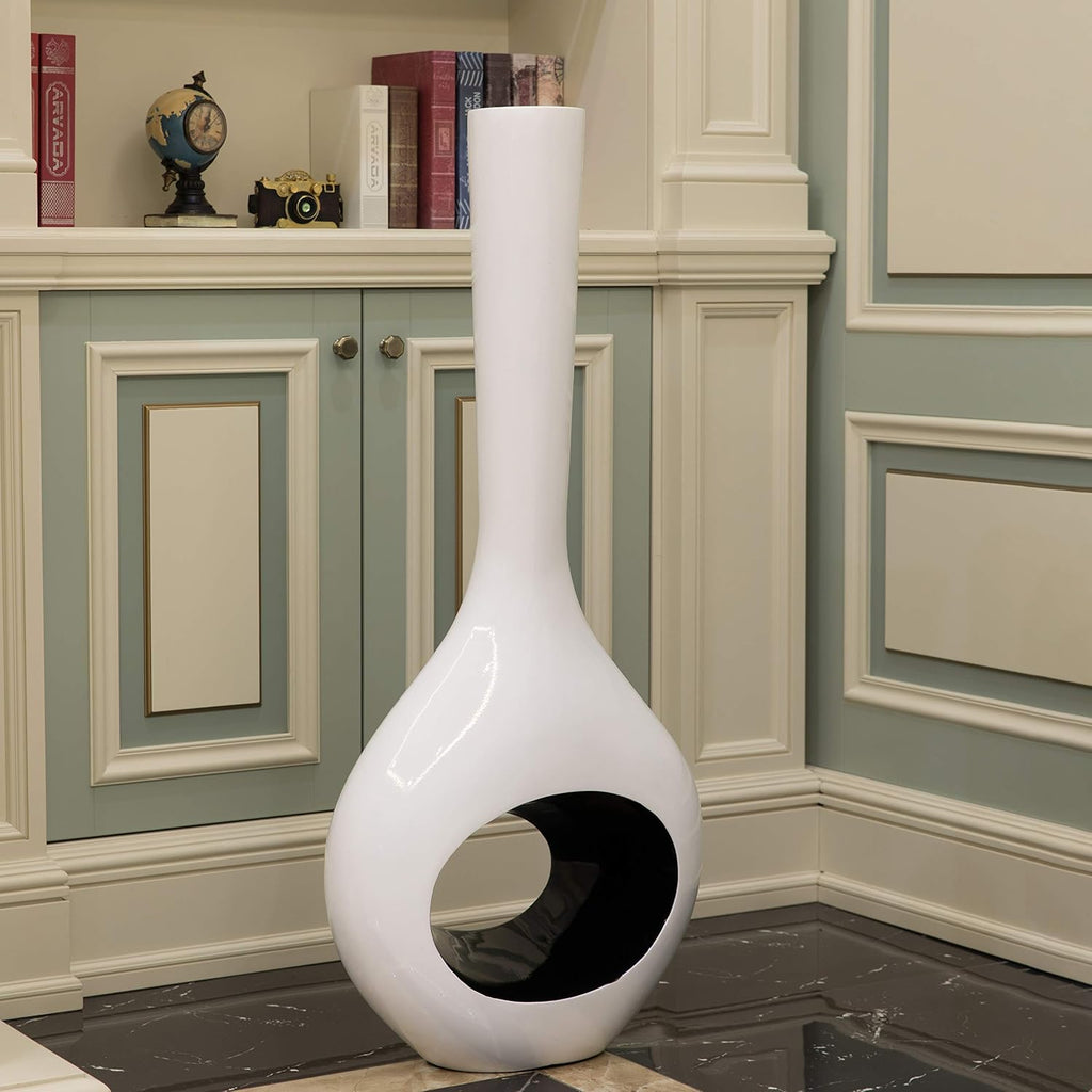 Tall Floor Vase, White Vase with Hole Inside Black 45 Inch Vase, Tall Vase for Home Décor, Interior Decoration, Modern Floor Vase, Tall Vases for Floor