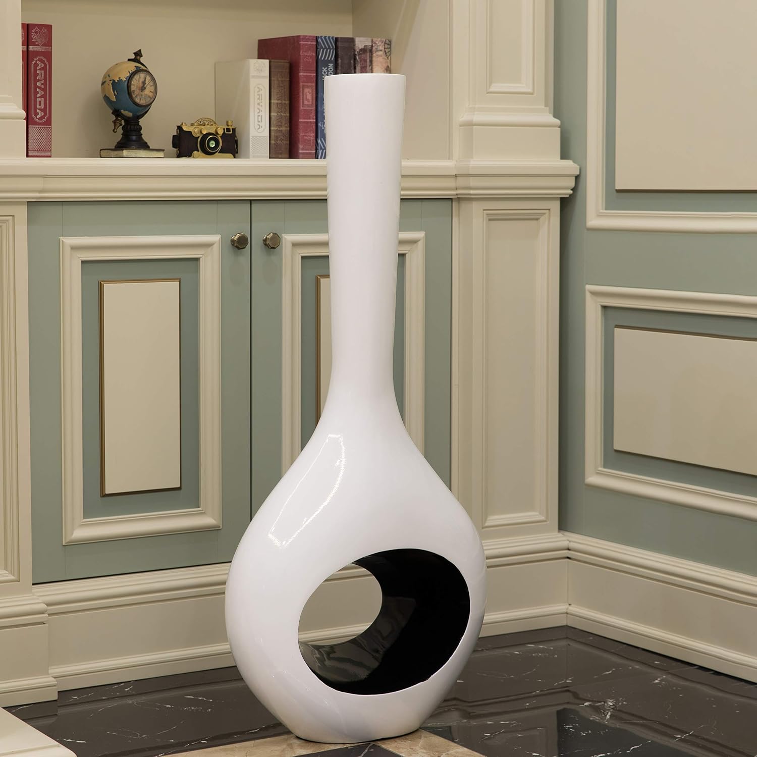 Tall Floor Vase, White Vase with Hole Inside Black 45 Inch Vase, Tall Vase for Home Décor, Interior Decoration, Modern Floor Vase, Tall Vases for Floor