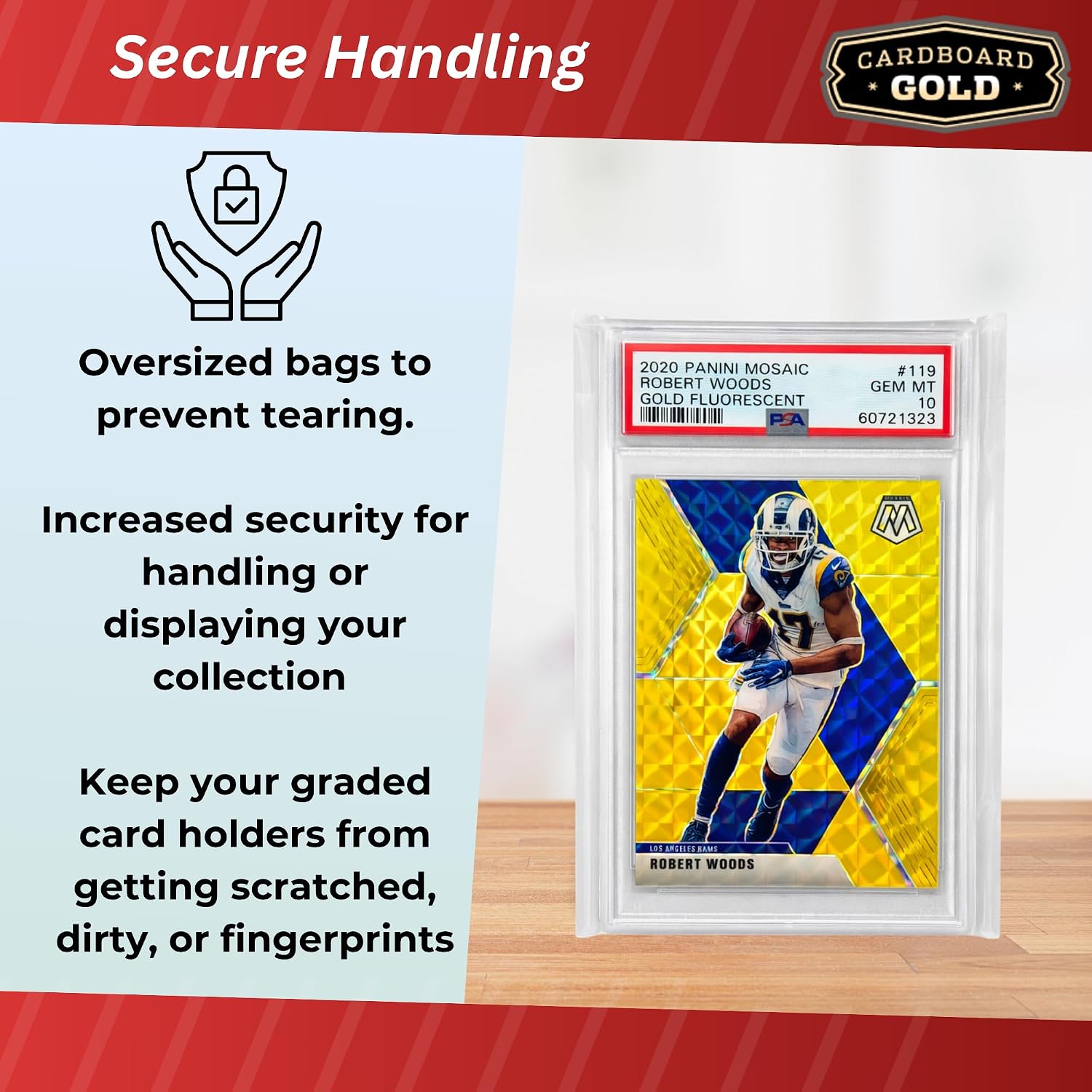 Cardboard Gold Graded Card Sleeve - Fits PSA, SGC, BGS, CGC Trading Cards - Slab Sleeves w/Adhesive Flap - Archival Safe, PVC-Free Protector Bags for Baseball, Sports, Gaming Cards - 5000 ct