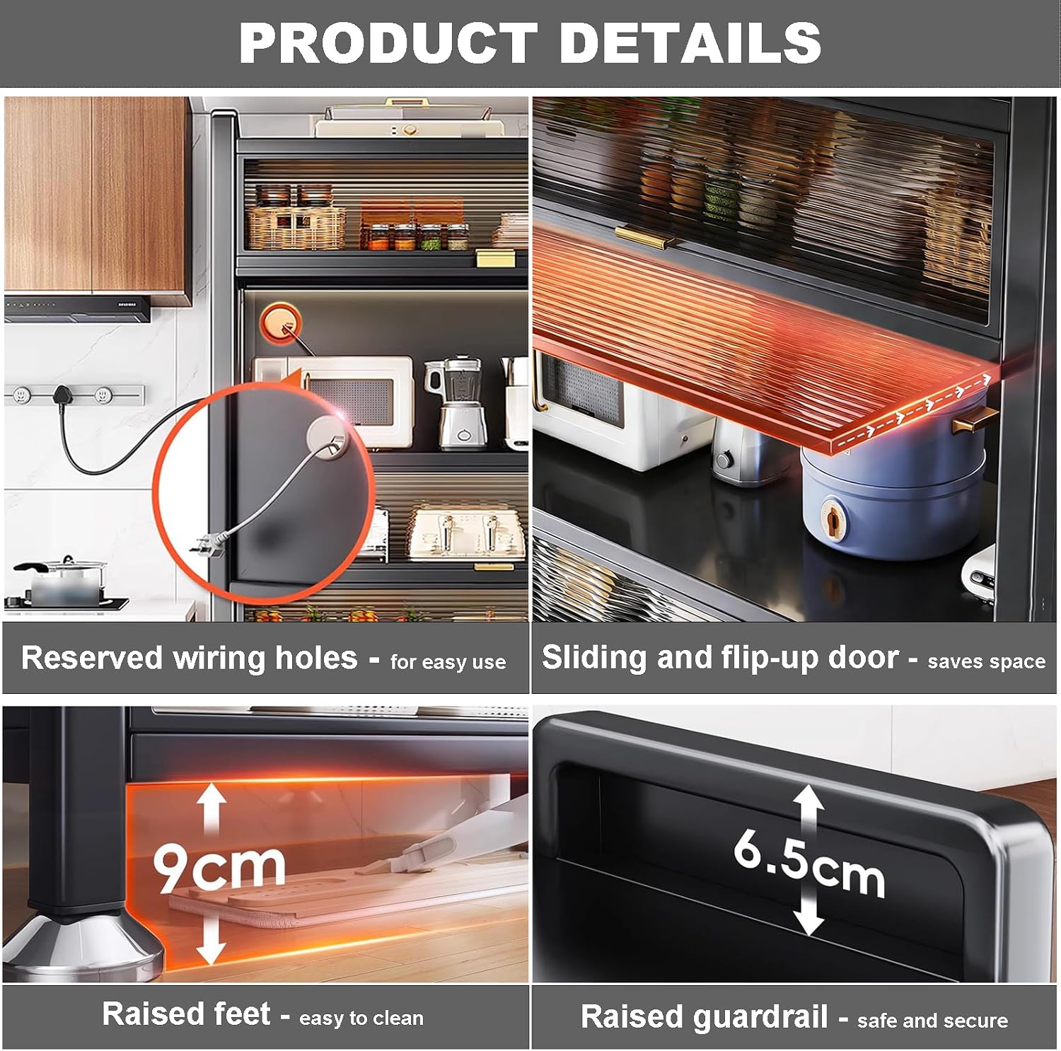 Kitchen Appliance Storage Freestanding Kitchen Storage Cabinet with Transparent Doors, Multifunctional Storage for Microwave Oven Spices, Pots, and Pans (Color : 5 Layers, Size : 60cm/23.6in)