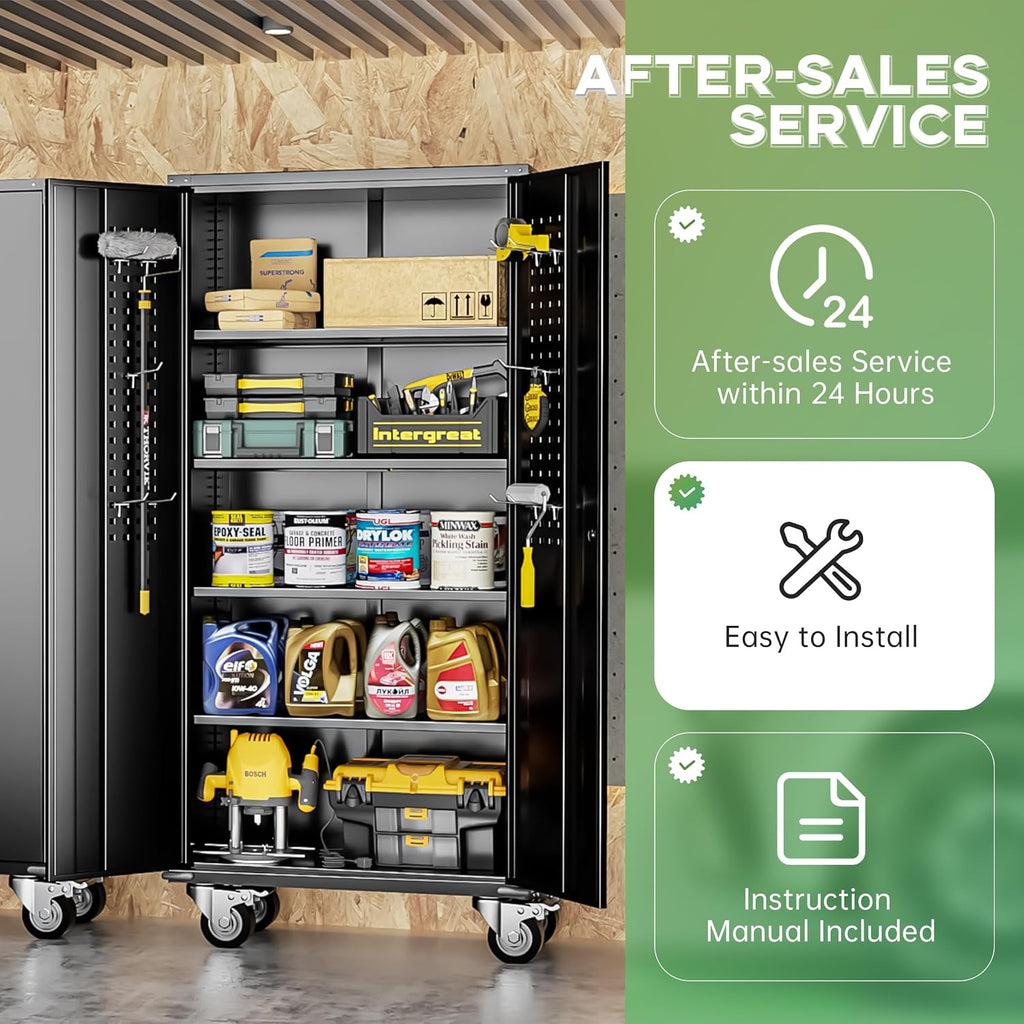 INTERGREAT Rolling Metal Cabinet with Wheels, 72' Locking Storage Cabinet with Adjustable Shelves, Large Capacity Pulley Cabinets for Home Office, School, Warehouse(Black)