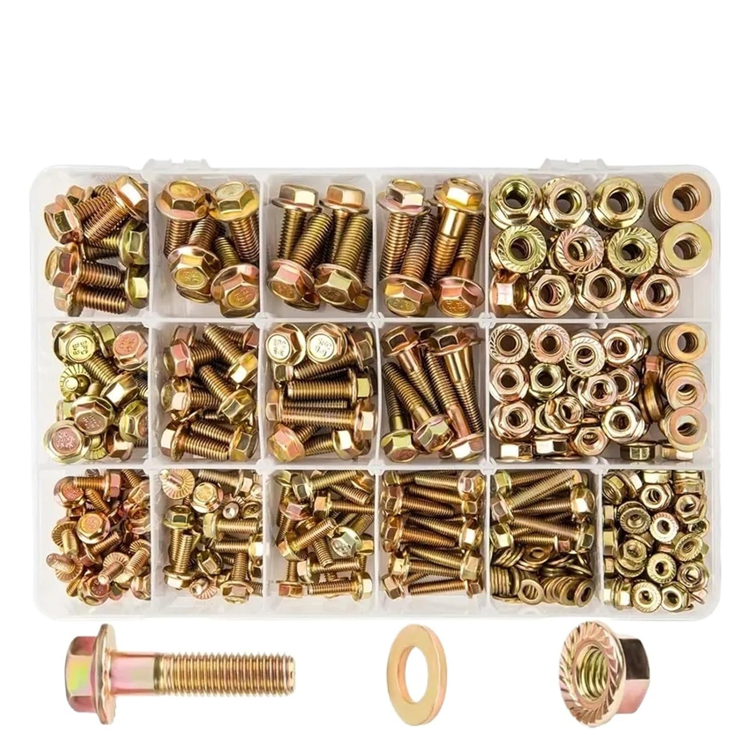 521pcs Carbon Steel Flange Bolt and Nut Assortment Kit - Grade 8. Hex Serrated Screws with Coarse & Partial Threads