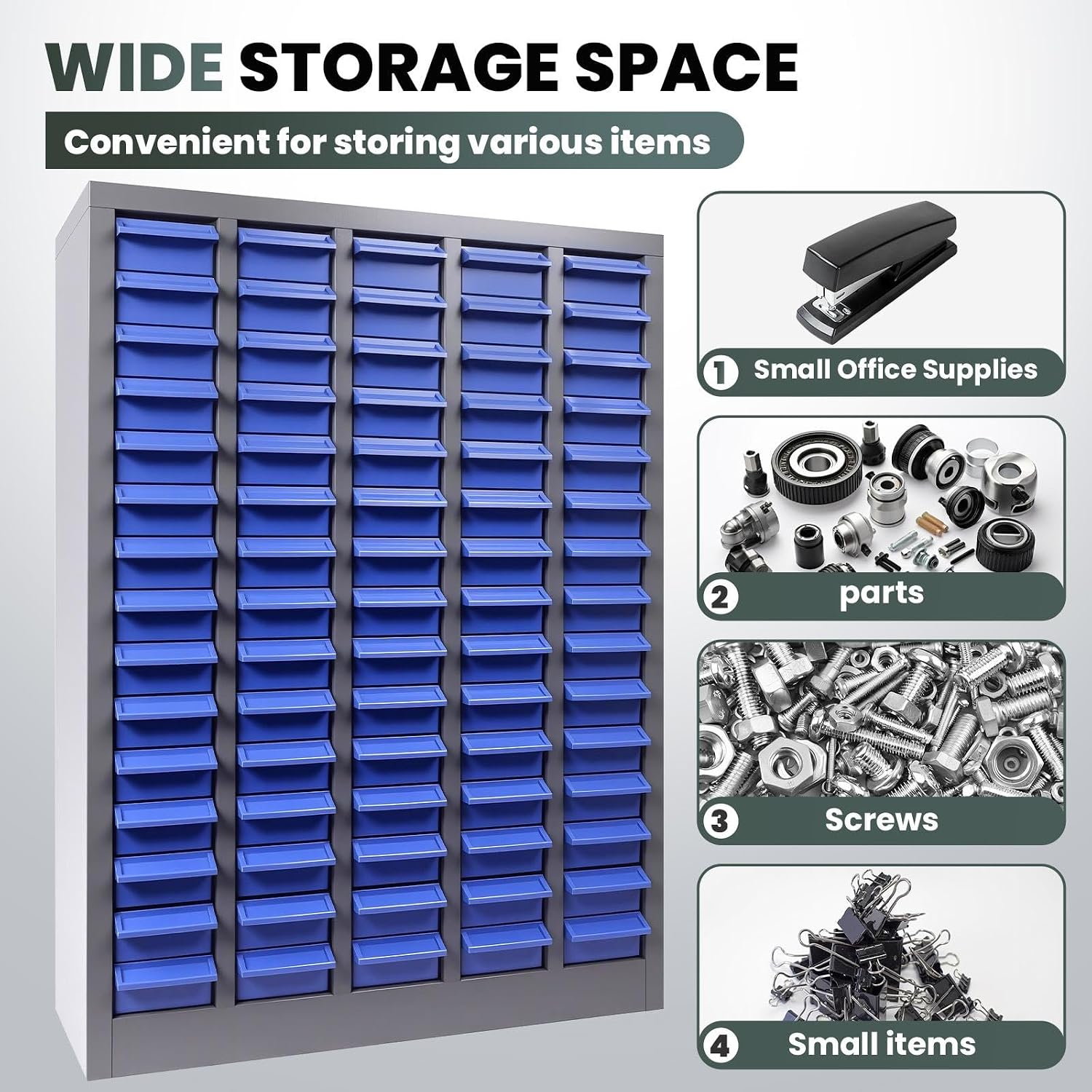 75-Drawer Nut and Bolt Organizer, Parts Cabinet No ssembly, with Labels & Adjustable Dividers, ABS Drawers, 860LBS, Alloy Steel Frame for Workshop Garage