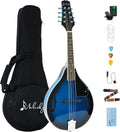 Mulucky A Style Mandolins Instrument, 8 String Acoustic Mandolin with Beginner Kit, Case, Tuner, String, Picks - Blue