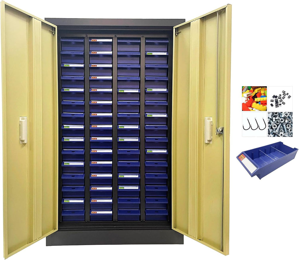 TECHTONGDA Bolt and Nut Tool Storage Steel Cabinet 60 Drawers Parts Cabinet Hardware Organizer and Storage Organization Shelves Dividers Assortment KIT with Door Lock