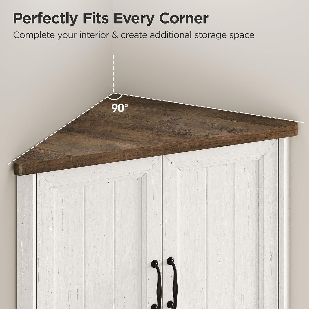 Vabches Tall Corner Cabinet, Corner Bathroom Cabinet, 67' Farmhouse Storage Cabinet with 4 Doors and Adjustable Shelves, Home Space Saver for Bathroom, Kitchen, Living Room, Pantry, Distressed White