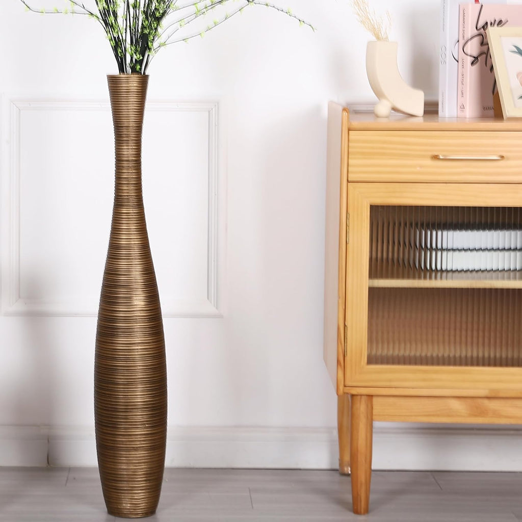 Leewadee Decorative Tall Floor Vase for Living Room Decor, 34 inches, Gold, Resin
