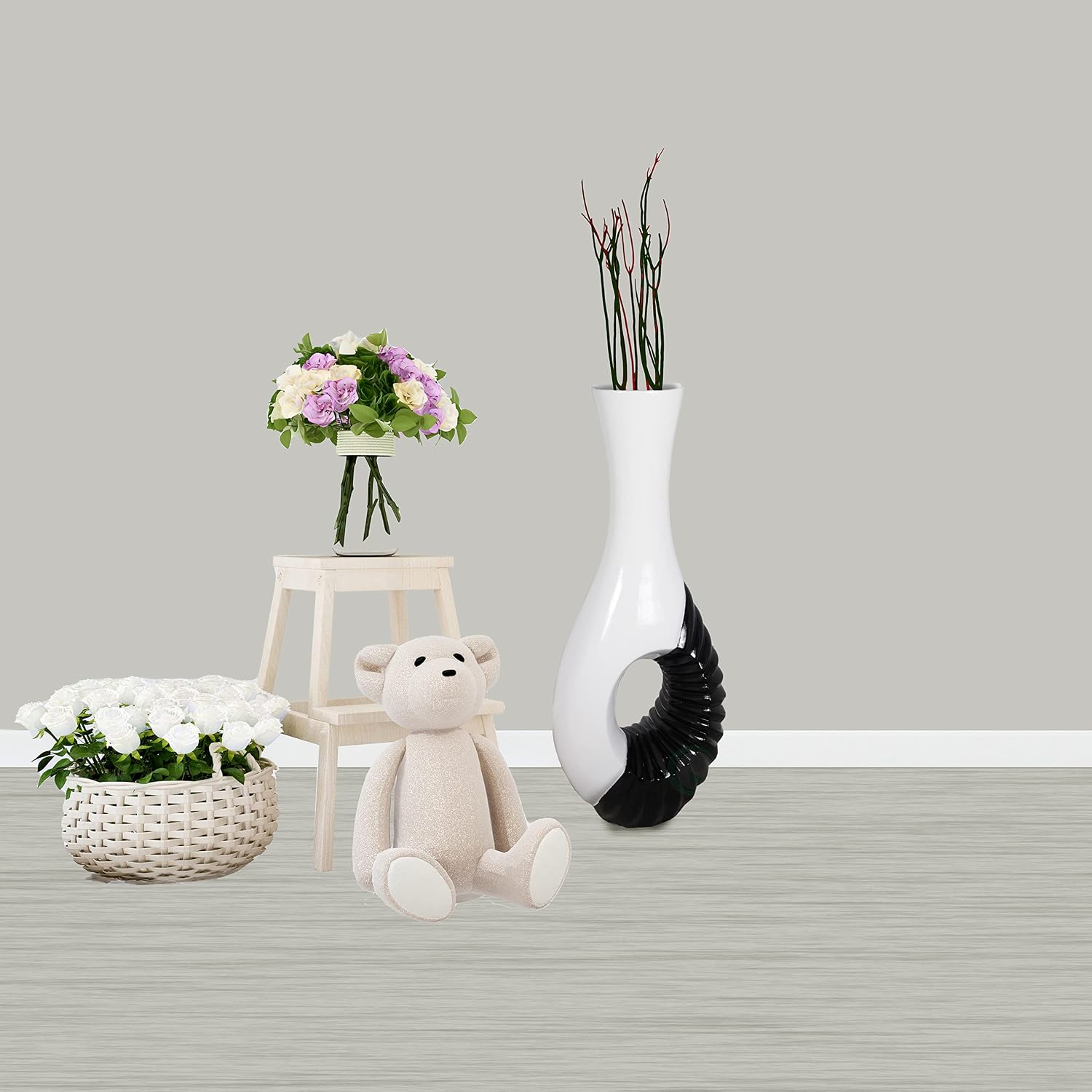 Modern Black and White Large Floor Vase - 43 Inch Tall, Contemporary Home Decor, Minimalist Design, Elegant Room Accent, Statement Piece, Sleek Floor Decoration, Fill with Dried Branches or Flowers