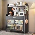 Modern Black Bakers Rack with Drawer 5 Tier Microwave Stand and Adjustable Shelf Free Standing Kitchen Storage Cabinet 58×31.5in