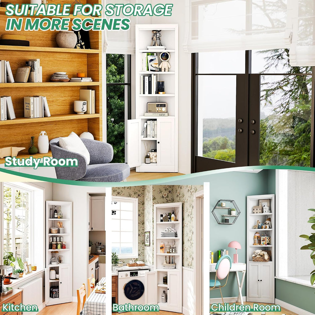 Tall Corner Cabinet,71' Waterproof Metal Corner Cabinet for Bathroom, Corner Storage Cabinet with 4 Adjustable Shelves & Quiet Close Door,Home Space Saver for Kitchen,Living Room,Pantry