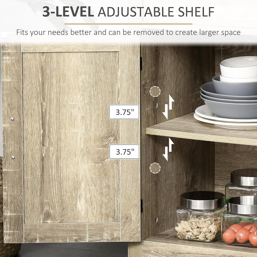 HOMCOM Sideboard with Storage Drawer, Modern Farmhouse Kitchen Cabinet with 2 Barn Doors, Coffee Bar Cabinet, Oak