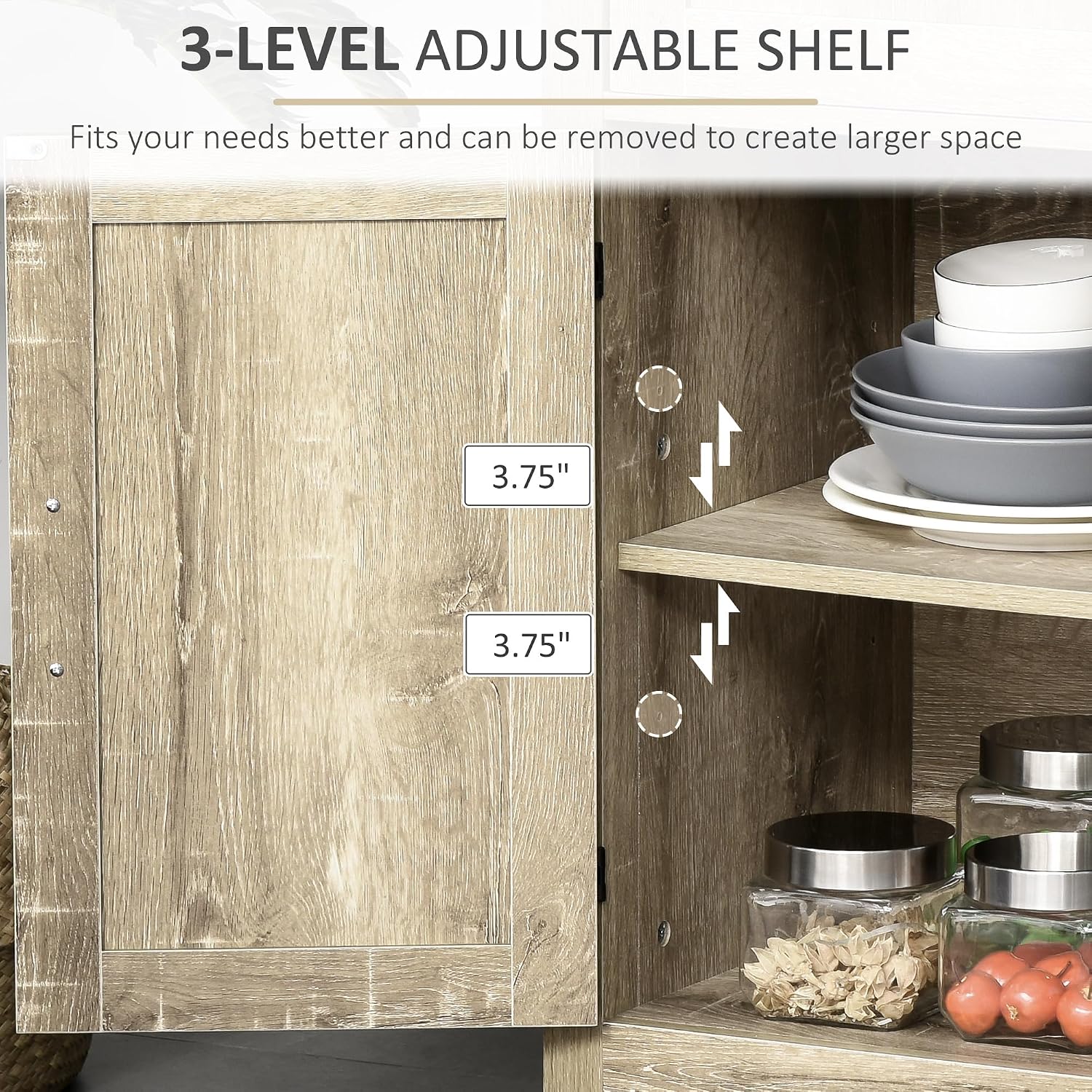 HOMCOM Sideboard with Storage Drawer, Modern Farmhouse Kitchen Cabinet with 2 Barn Doors, Coffee Bar Cabinet, Oak
