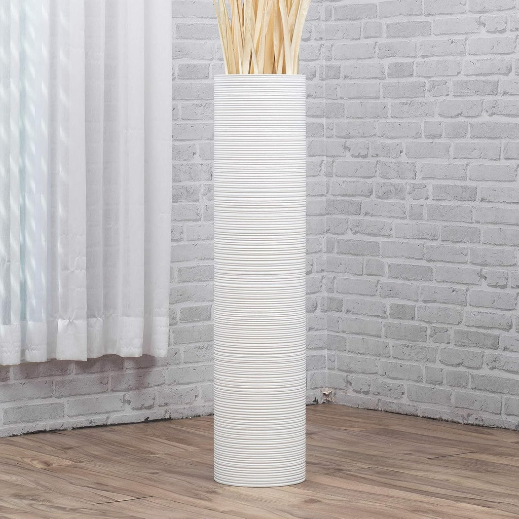 Leewadee Large White Home Decor Floor Vase – Wooden 36 inches Tall Farmhouse Decor Flower Holder for Fake Plant and Pampas Grass