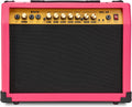 LyxPro 40 Watt Electric Guitar Amplifier | Combo Solid State Studio Amp with 8' 4-Ohm Speaker, Custom EQ Controls, Drive, Delay, ¼' Passive/Active/Microphone Inputs, Aux In & Headphone Jack - Pink