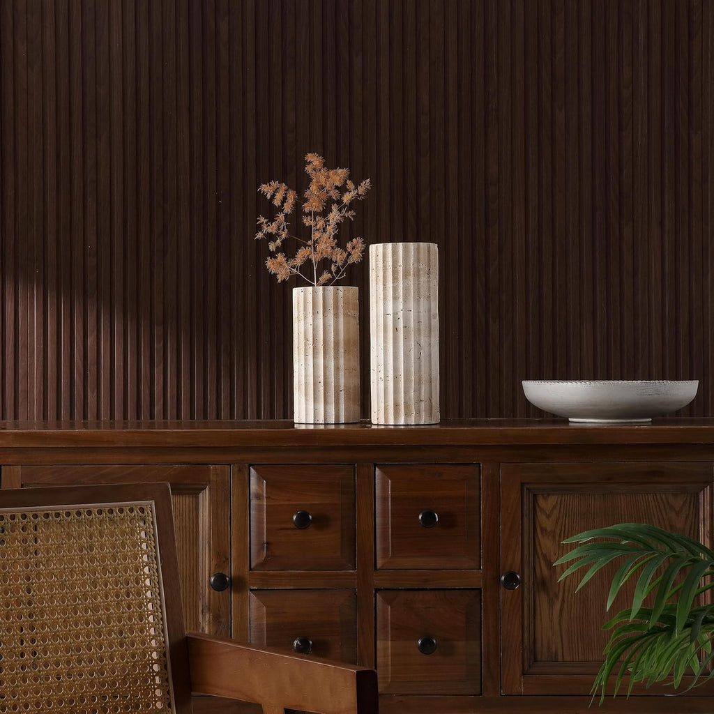 SAFAVIEH Home Collection Teroi Sand Color Travertine Vase Set of 2 – Sand Color, Cylindrical Design, Decorative Accent for Shelves, Tables, or Entryways