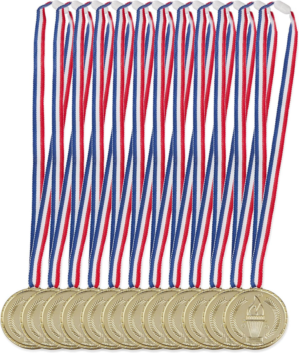 48x Gold Medals for Children with Torch Picture to Celebrate Victories Diameter 5 cm Gold