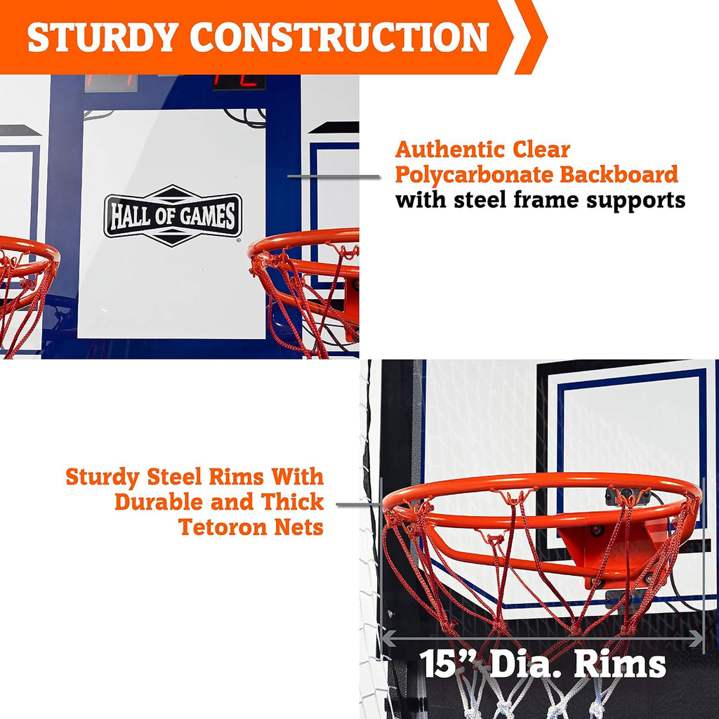 Hall of Games Premium Arcade Cage Basketball Game with Steel Frame and Polycarbonate Backboard