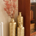 Gold Standing Vase for Floor 3 Piece Floor Vase Sets Living Room Decor Tall Large Metal Vases with Growing Vine Patterns 25.2'/29.33'/34.25' Height