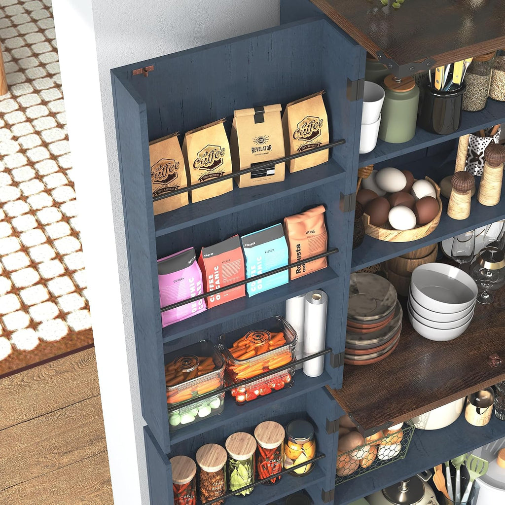 71' Tall Kitchen Pantry Cabinet, Farmhouse Tall Kitchen Storage Cabinet with Adjustable Shelves & 4 Barn Style Doors, Wooden Storage Cabinet for Kitchen, Dining Room, Living Room, Bathroom, Office