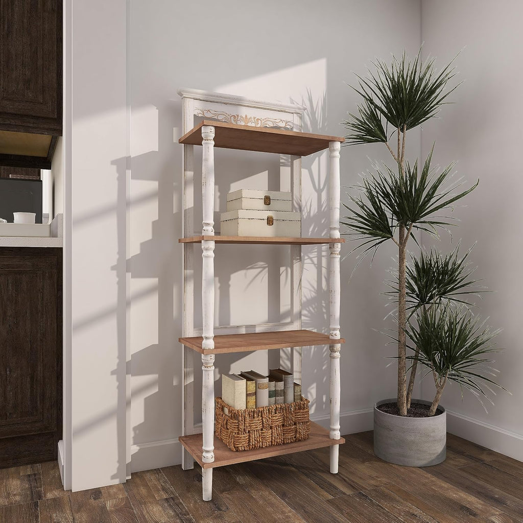 Deco 79 Wood Floral Intricately Carved 4 Shelf Shelving Unit, 22' x 13' x 57', White