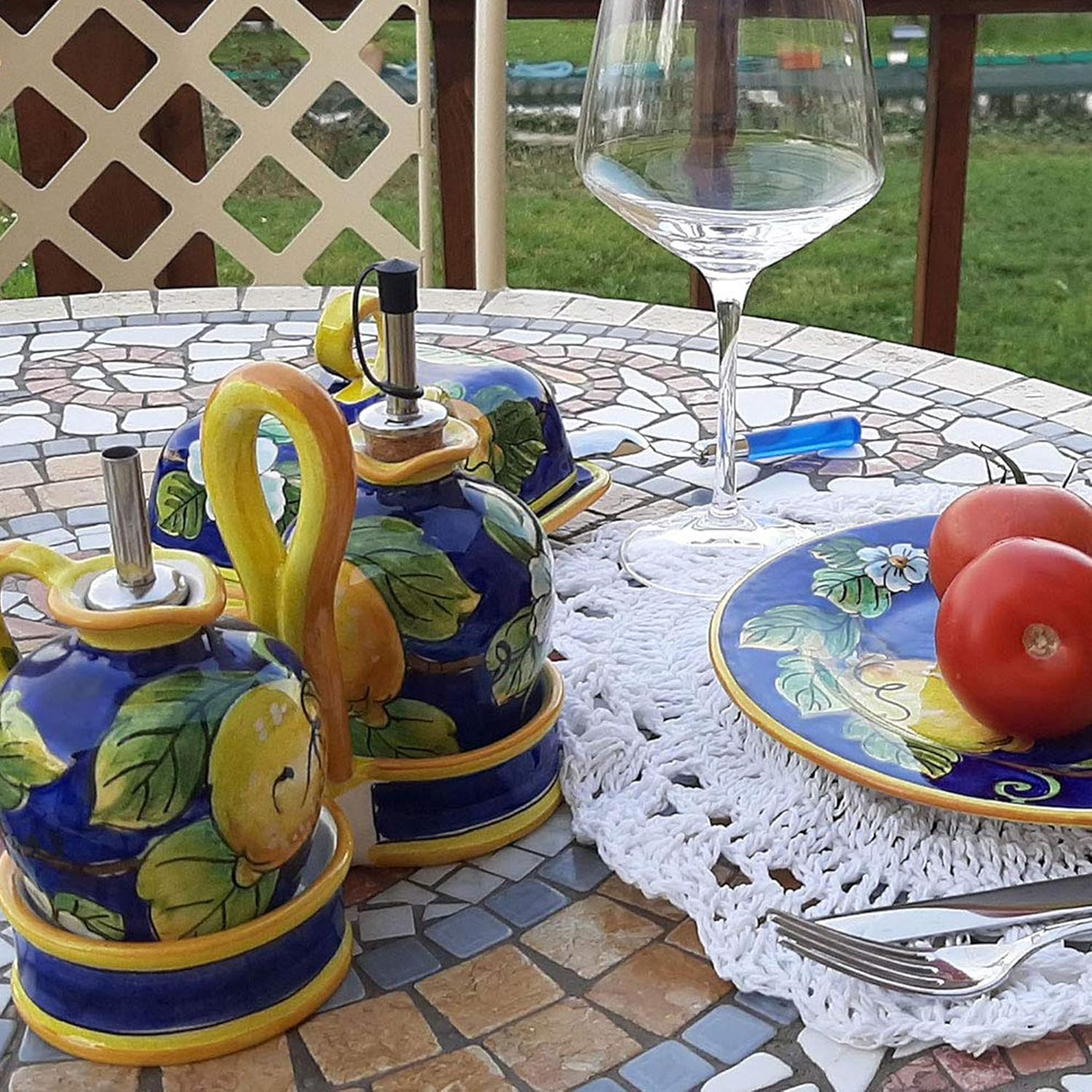 Italian Ceramic Wine Jug Lemon - 16.9 oz Hand Painted Utensil Holder Or Carafe Design for Kitchen - Made in ITALY Tuscany - Italian Pottery Vase Jar for Wine - Home Decor Ceramics Dispenser