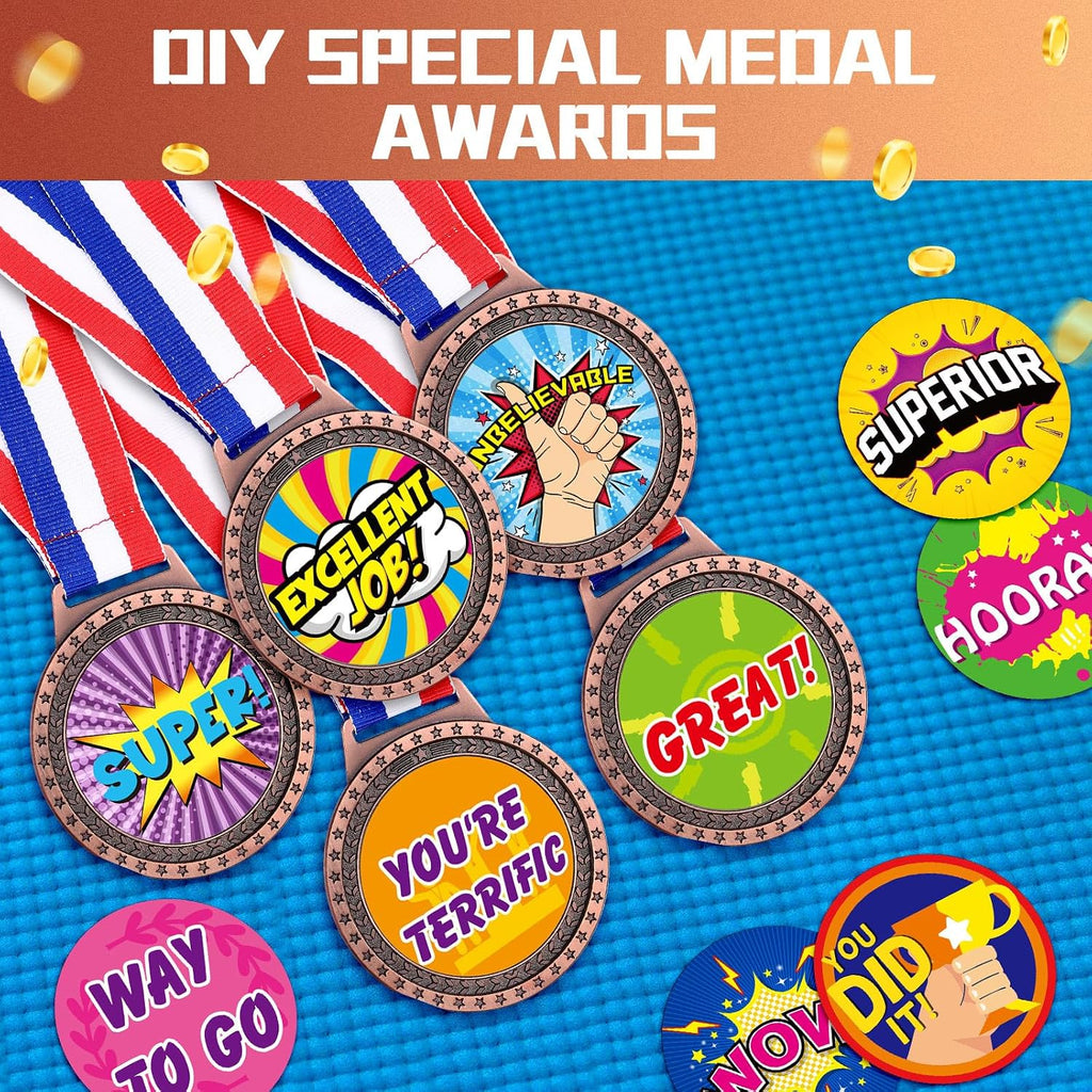 Sasylvia Blank Award Medals with Neck Ribbons Create Your Own Medals Kit Cheer Winner Participation Trophy Metal Gifts for Soccer Football Party Game