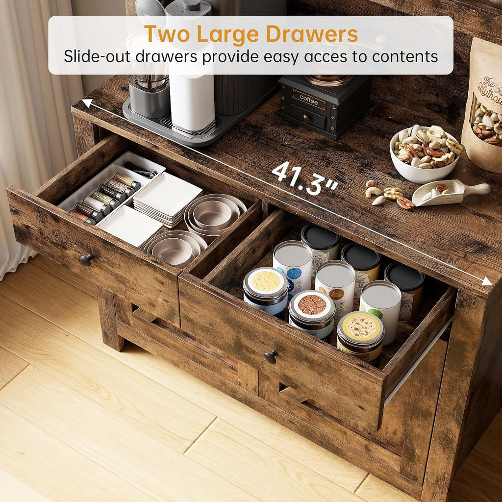 IDEALHOUSE 63' Kitchen Pantry Cabinet with Drawers, Hutch Cabinet with Storage, Microwave Stand, Adjustable Shelves, Freestanding Tall Pantry Storage for Dining Room, Living Room, Rustic Brown