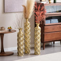 3-piece/Set Large Metal Floor Vases, Decorative Tall Set of 3 Handmade High Distressed Vintage Oversized Center Vases Standing Flower Holder for Modern Home Décor Indoor (Gold+3D Triangle)