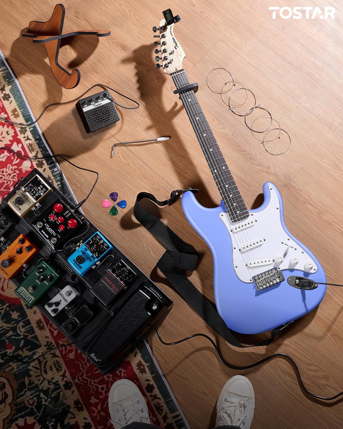 Tostar 39' Full Size Electric Guitar Kit For Beginners and Adults, SSS Pickup Guitarra Electrica Set Includes Tremolo Bridge, Lightweight Matte Finish, Amp, Strings, Gig Bag, Birthday Gifts, Blue