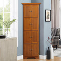 72' Corner Design Freestanding Storage Cabinet, Kitchen Storage Bakers Rack with Sleek Metal Handles, Utility Food Cupboard with 4-Tier Shelves for Kitchen, Bathroom, Living Room, Oak