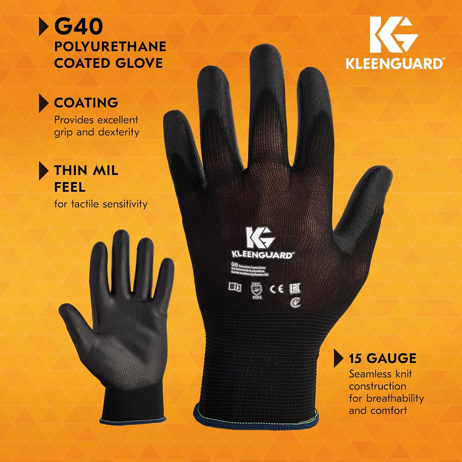 KLEENGUARD G40 Polyurethane Coated Gloves,High Dexterity, Black, 12 Pairs/Bag, 5 Bags/Case