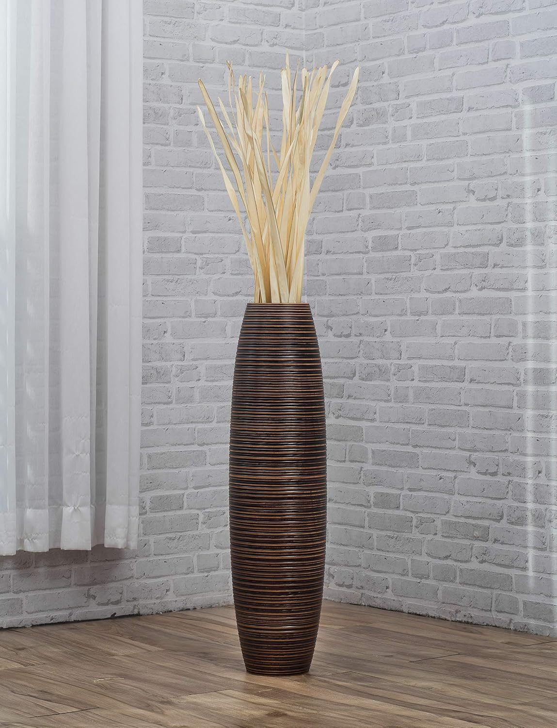 Leewadee Large Brown Home Decor Floor Vase - Wooden 26 inch Tall Farmhouse Decor Flower Holder for Fake Plant and Pampas Grass