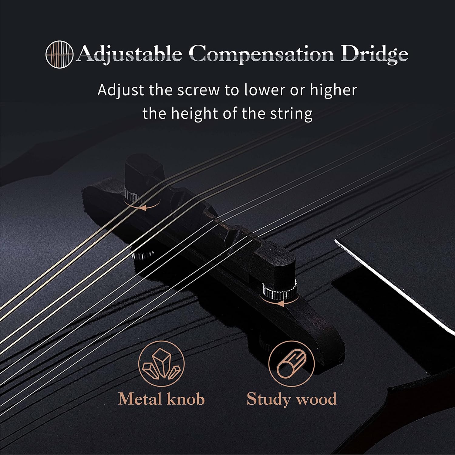 Mulucky A Style Mandolins Instrument, 8 String Acoustic Mandolin with Beginner Kit, Case, Tuner, String, Picks - Black