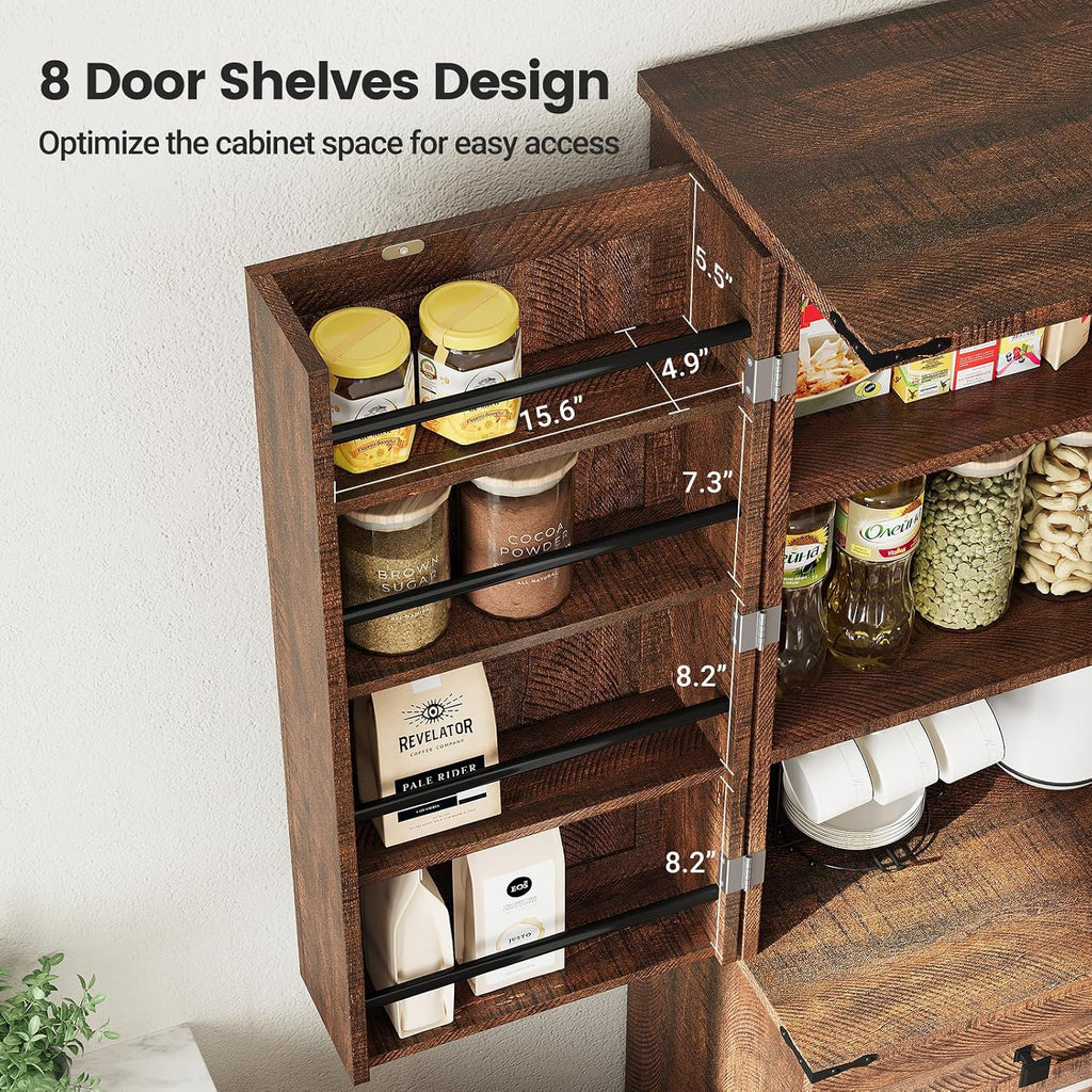 ELYKEN 72' Pantry Cabinet, Tall Kitchen Storage Cabinet with 3 Pull Out Shelves & 8 Door Shelves, Farmhouse Kitchen Pantry with Adjustable Shelf, Kitchen Hutch with Large Drawer, for Dining Room