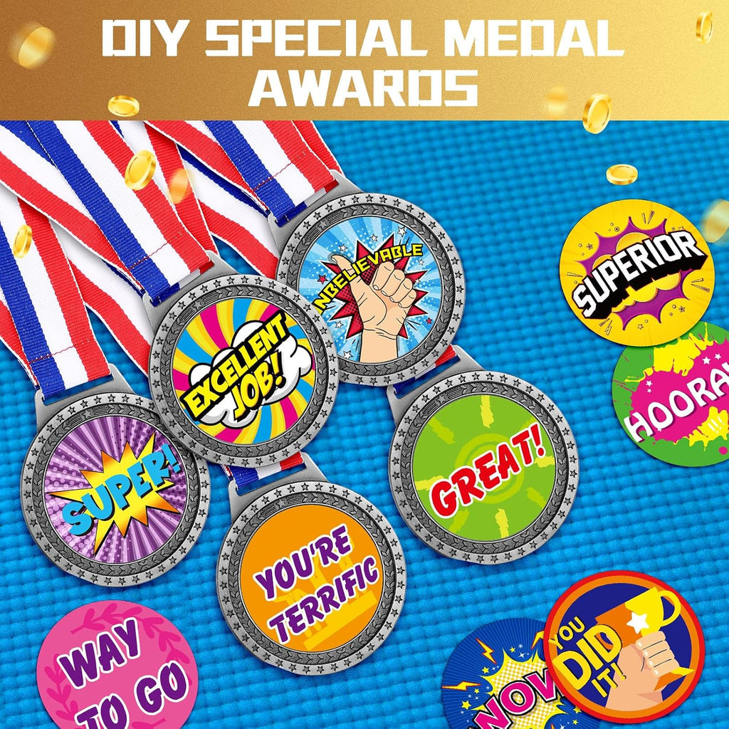 Sasylvia Blank Award Medals with Neck Ribbons Create Your Own Medals Kit Cheer Winner Participation Trophy Metal Gifts for Soccer Football Party Game