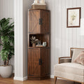 Vabches 64.8' Tall Farmhouse Corner Cabinet with 4 Doors and 5 Storage Shelves, Farmhouse Storage Cabinet with Barn Door Design, Home Space Saver for Living Room, Kitchen, Laundry Room,Brown